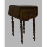 A walnut drop leaf work table, 19th century and later, with two drawer and cupboard door to the