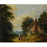N. Newsom, British school, early 20th century- A cottage in the woods; oil on board, signed 'N.
