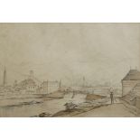 Sarah Grace Carr, British 1794-1837- The Bridge; pencil and brown ink on paper, inscribed and