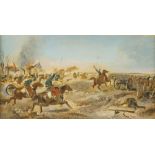 Circle of Paul Louis Narcisse Grolleron, French 1848-1901- Cavalry battle scenes; oils on paper laid