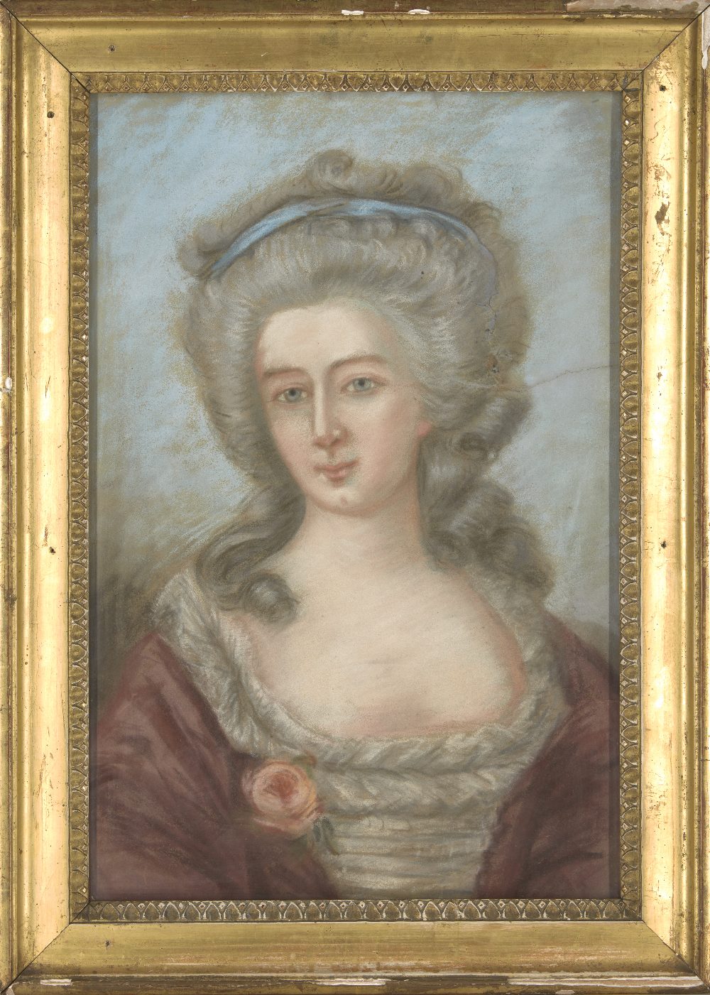 Circle of Jean-Baptiste Perronneau, French c.1715-1783- Portrait of a lady, bust-length, wearing a - Image 2 of 3