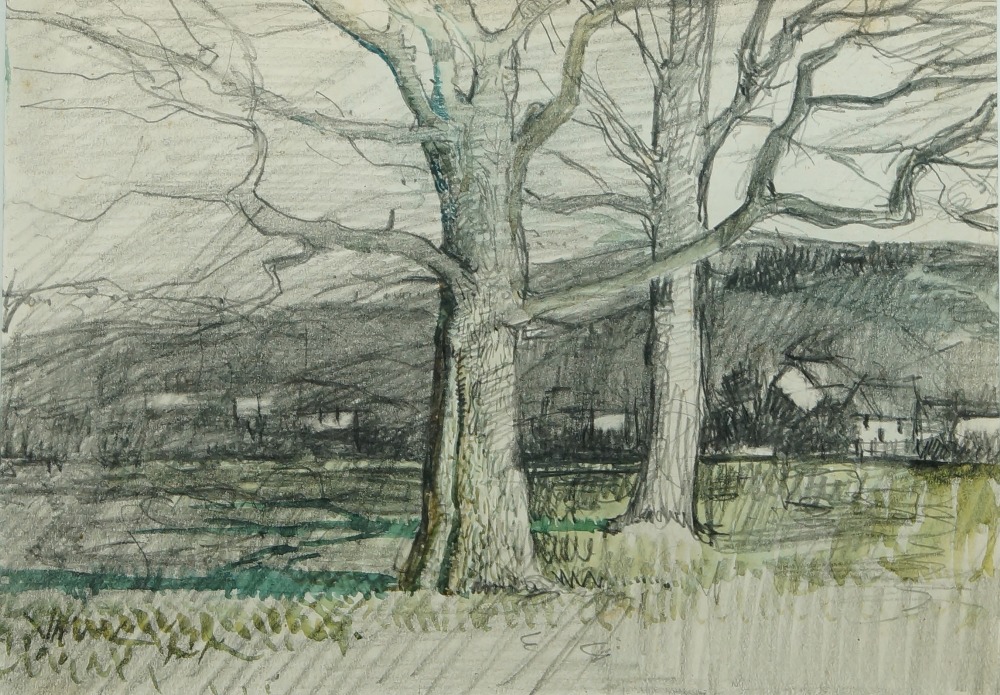 Harry Bush, ROI, British 1883-1957- London Ash; grey and coloured pencil on paper, signed with - Image 9 of 11