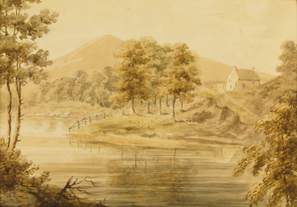 George Cuitt Jnr., British 1779-1854- Landscape with figures by a stream, near Chester; pencil, ink, - Image 5 of 5