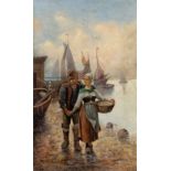 Adolf Baumgartner-Stoiloff, Austrian 1850-1924- Fishermen and fisherwomen with baskets of fresh