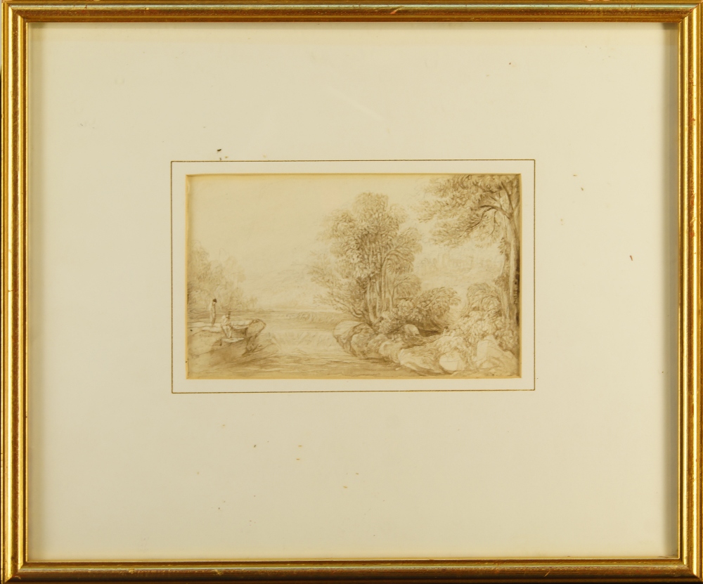 George Cuitt Jnr., British 1779-1854- Landscape with figures by a stream, near Chester; pencil, ink, - Image 4 of 5