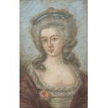 Circle of Jean-Baptiste Perronneau, French c.1715-1783- Portrait of a lady, bust-length, wearing a