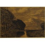 Hans am Ende, German 1864-1918- River landscape with trees; etching, signed and indistinctly