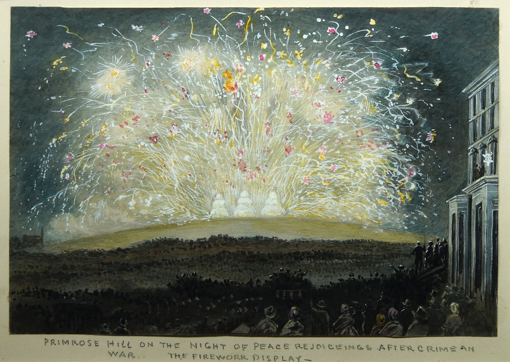 British School, mid/late 19th century- The Firework Display; watercolour and bodycolour heightened