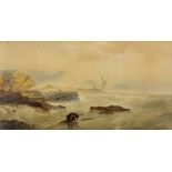 George Whitaker, British 1834-1874- Shipwreck; pencil and watercolour heightened with scratching out