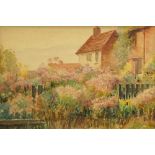 British School, early/mid 20th century- Cottage gardens; watercolour heightened with scratching out,