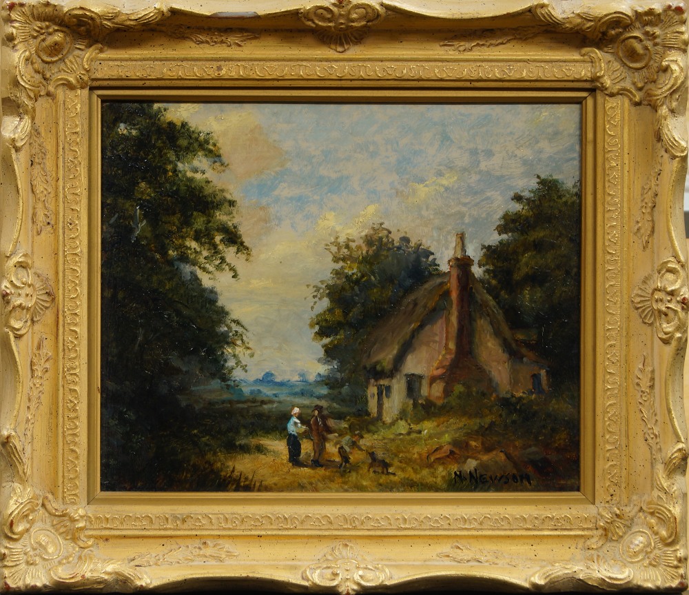 N. Newsom, British school, early 20th century- A cottage in the woods; oil on board, signed 'N. - Image 2 of 2