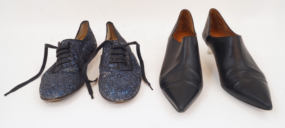 Christian Louboutin: a pair of lace up Glitter Fred Oxfords in navy blue, size '39.5', with gilded - Image 2 of 83
