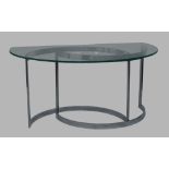 A contemporary chrome and glass coffee table, 43cm high, 91cm wide, 58cm deepPlease refer to