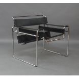 After Marcel Breuer, chrome and leather Wassily style chairright arm rest has been re-stitched,