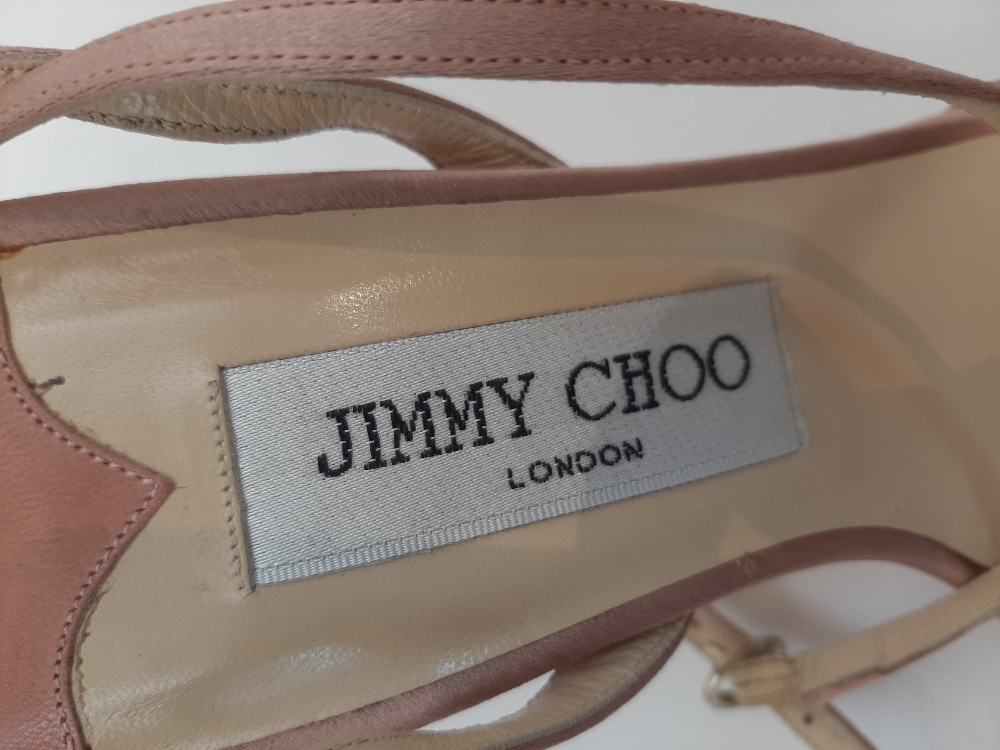 Jimmy Choo: a pair of peach / rose gold satin strappy heels, size '37' with replaced strap and heel, - Image 30 of 38