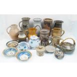 A collection of studio pottery, 20th century, to include a large Russell Collins jug, 29cm high, a
