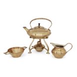 W.A.S. Benson, British, 1854-1924, a brass kettle, stand and burner, c.1900, stamped WASB with