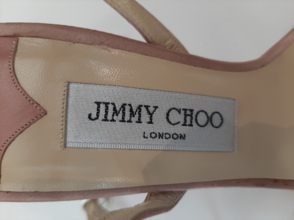 Jimmy Choo: a pair of peach / rose gold satin strappy heels, size '37' with replaced strap and heel, - Image 3 of 38