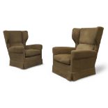 Attributed to Paolo Buffa (1903-1970), a pair of wingback lounge chairs, c.1950, green fabric,