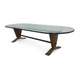 Manner of Paolo Buffa, Italian oval glazed coffee table, circa 1940/50, mirrored glass, mahogany,