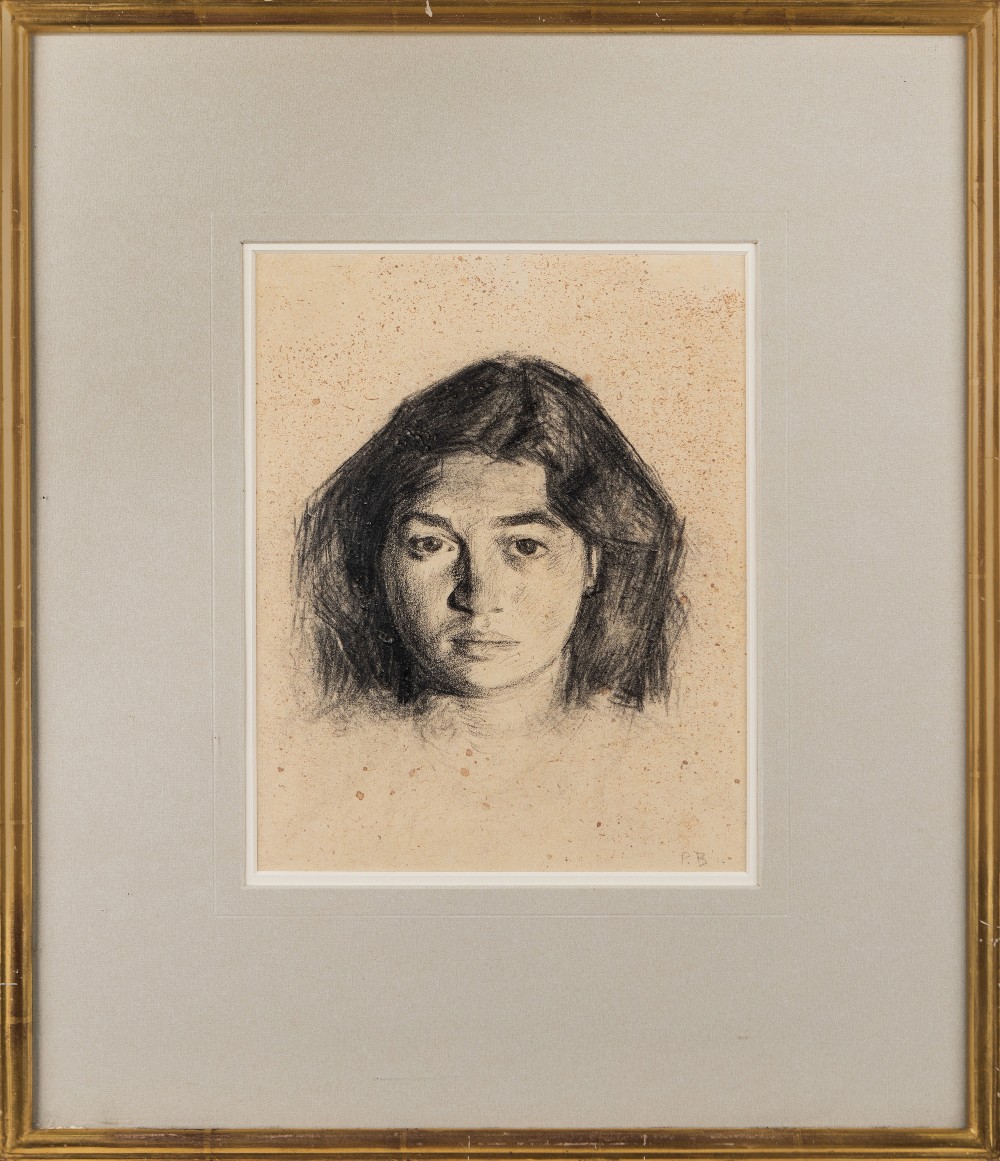 Paul Barton, British, mid-late 20th century- Portrait of a woman; black chalk on buff coloured - Image 2 of 3