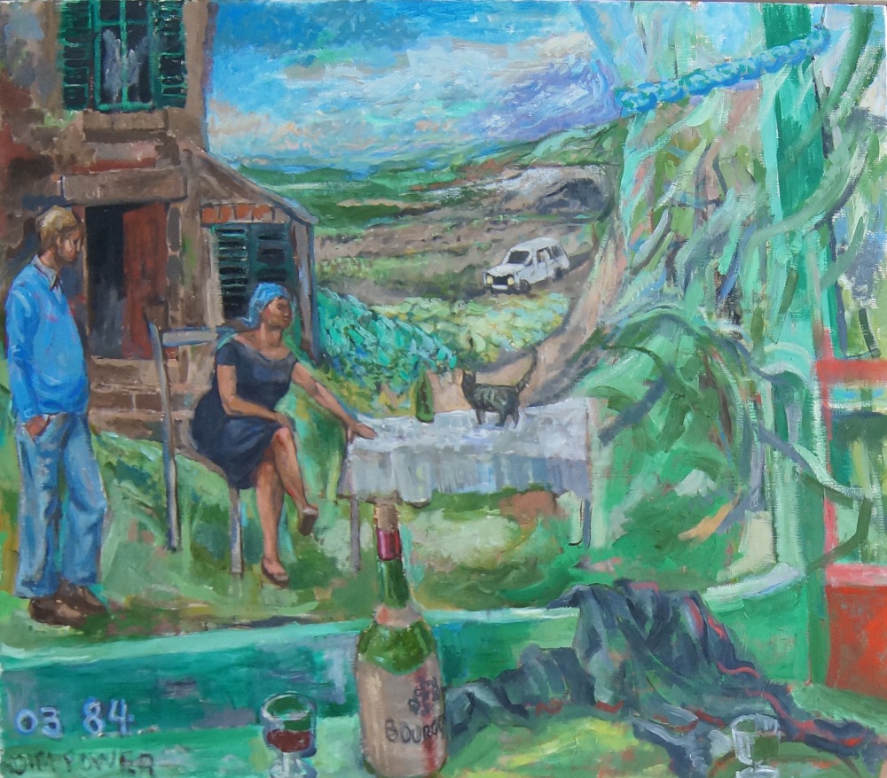 James Power, British 1944-1999- Couple with Bourgogne wine, 1984; oil on canvas, signed and dated - Image 2 of 3