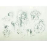 Colin Bithell, British, late 20th/early 21st century- Sketches of Pavarotti and other figures;