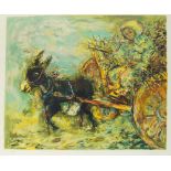 Issachar Ber Ryback, Ukranian/French 1897-1935- Donkey pulling a cart with a figure; lithograph in