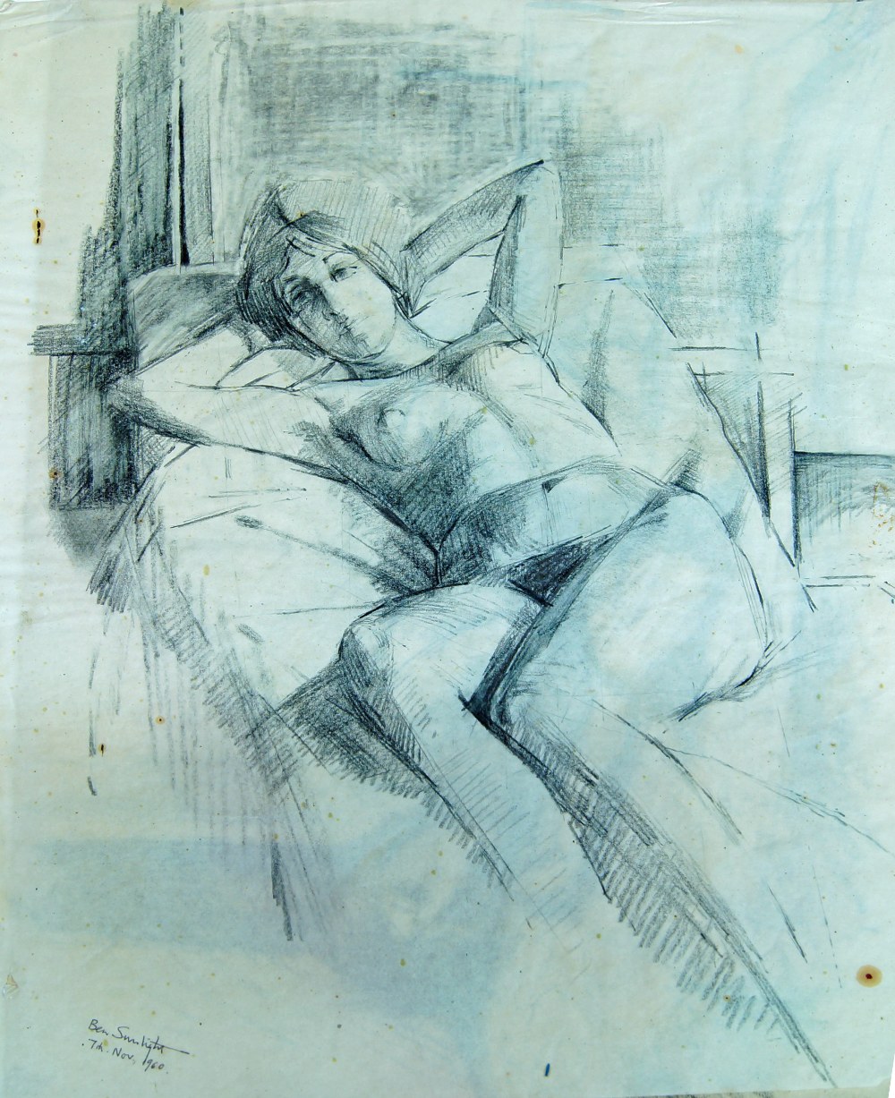 Ben Sunlight, British 1935-2002- Reclining nude, 1960; graphite on paper, signed and dated lower