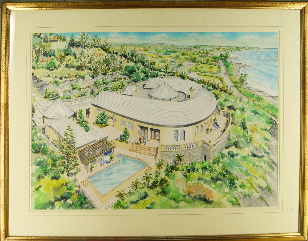 Jon Mills, British school, late 20th century- Villa Cliff, 1996; watercolour on paper, signed and - Image 2 of 2
