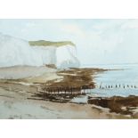 B.J. Pont, British school, late 20th/early 21st century- Coastal scene with cliffs; pencil and