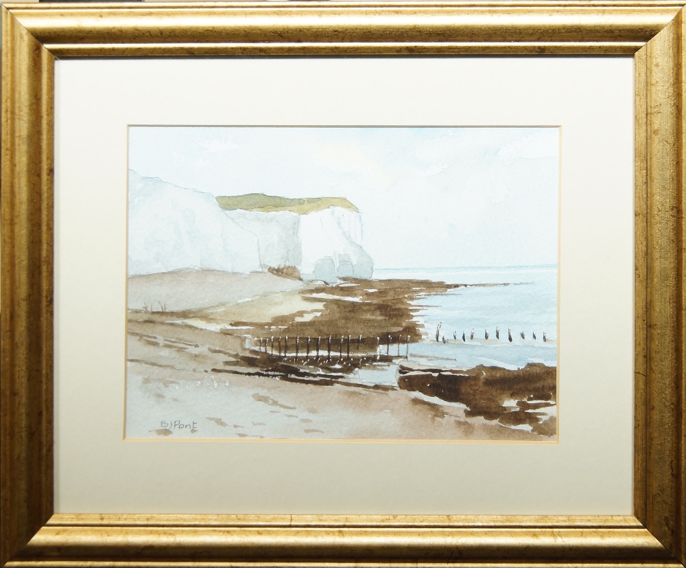 B.J. Pont, British school, late 20th/early 21st century- Coastal scene with cliffs; pencil and - Image 2 of 3