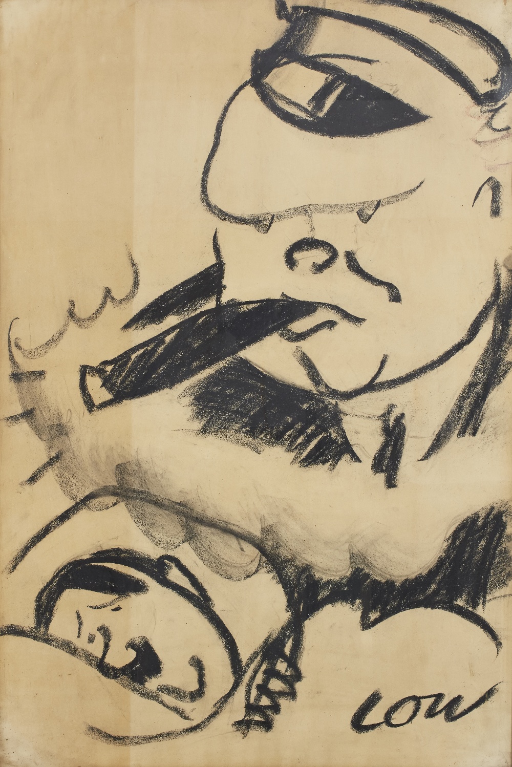 David Low, British 1891-1963- Winston Churchill, 1940; charcoal on buff coloured paper, signed lower