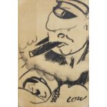 David Low, British 1891-1963- Winston Churchill, 1940; charcoal on buff coloured paper, signed lower