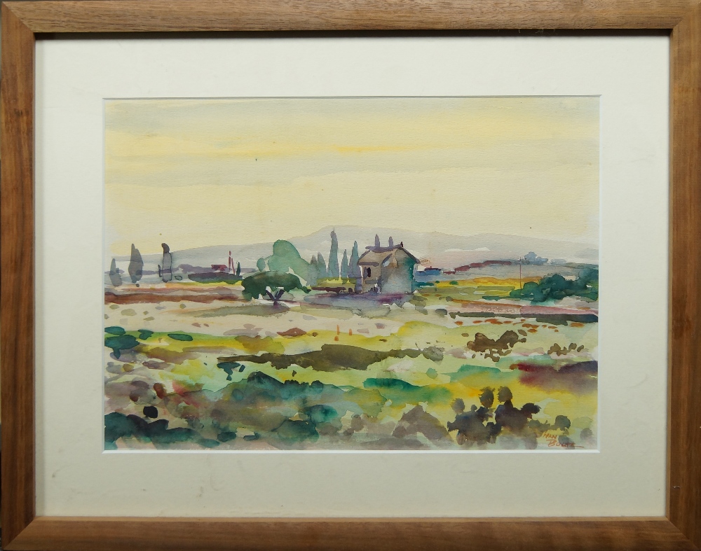 Han Bolte, Dutch 1906-1989- Landscape with a cottage; watercolour on paper, signed 'HAN BOLTE' ( - Image 2 of 3