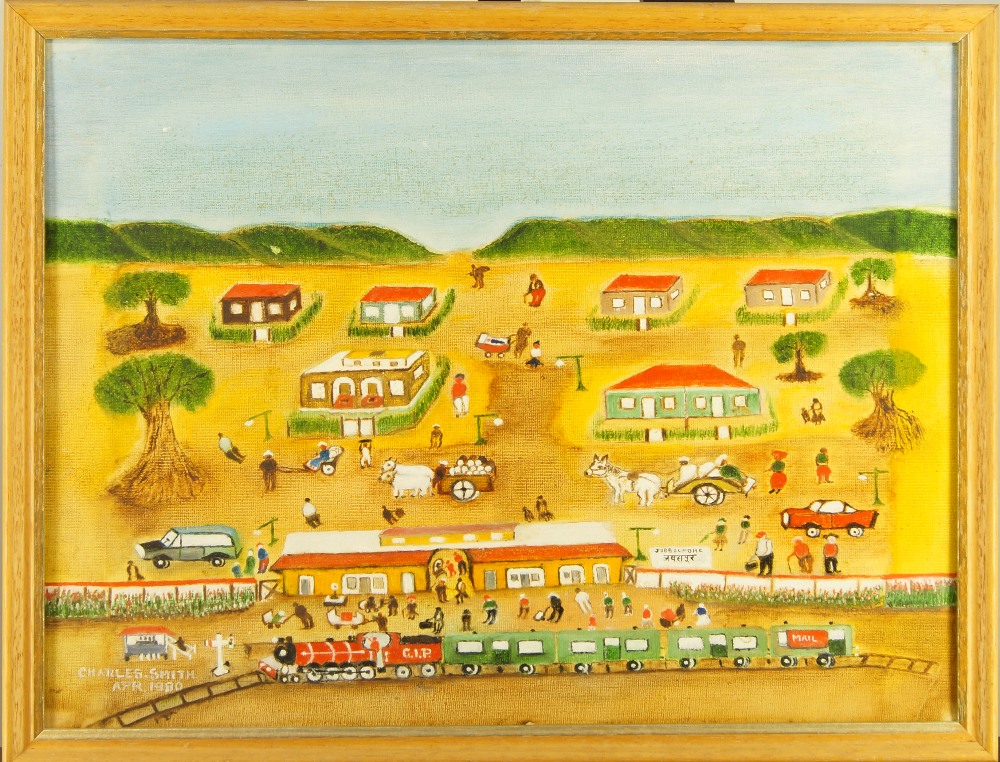 Charles Smith, British, mid-late 20th century- Scene in Jabalpur, 1980; oil on board, signed and - Image 2 of 2