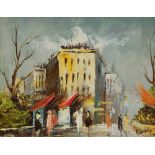 French School, mid/late 20th century- Street scene; oil on canvas board, signed indistinctly lower