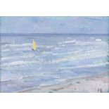 Paul Barton, British active 20th century- Seascape with boat; oil on canvas board, signed with