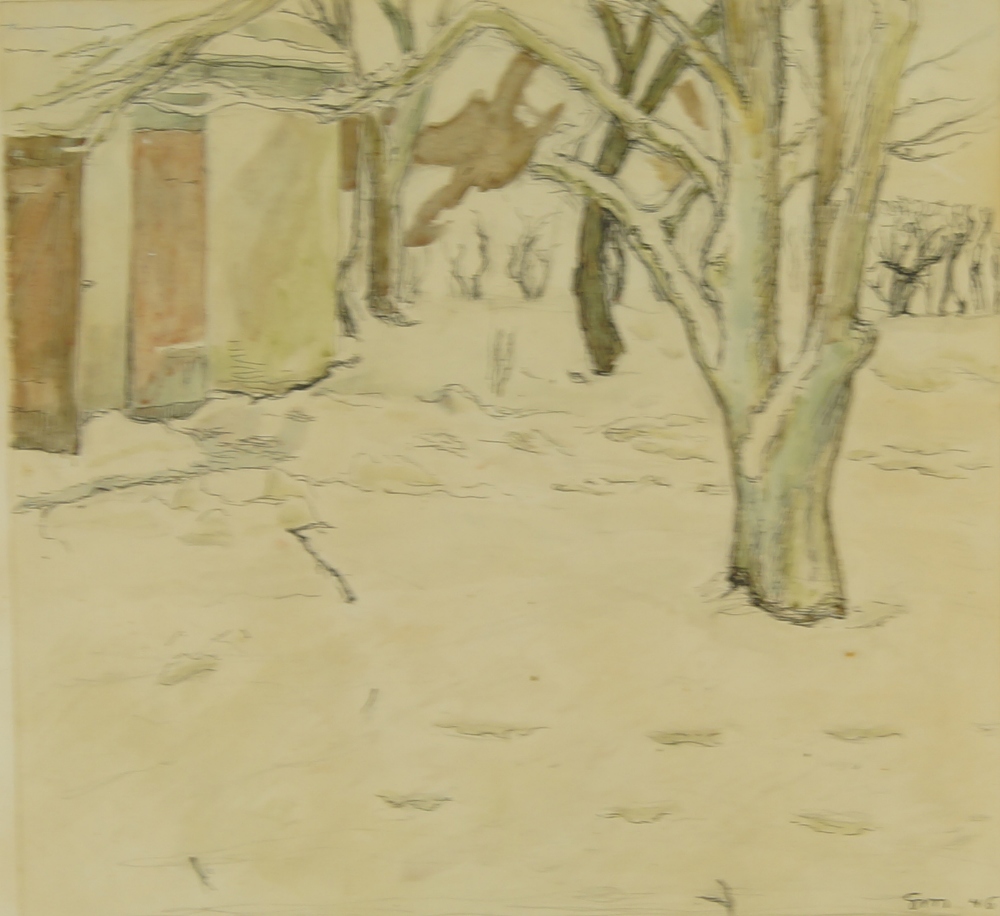 Danish School, early-mid-20th century- Woodland in winter; pen and watercolour on paper, signed with - Image 3 of 4