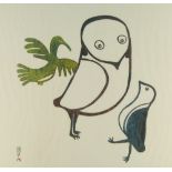 Lucy Qinnuayuak, Inuit 1915-1982- Three Birds 1967; stonecut in colours, signed, titled, dated,