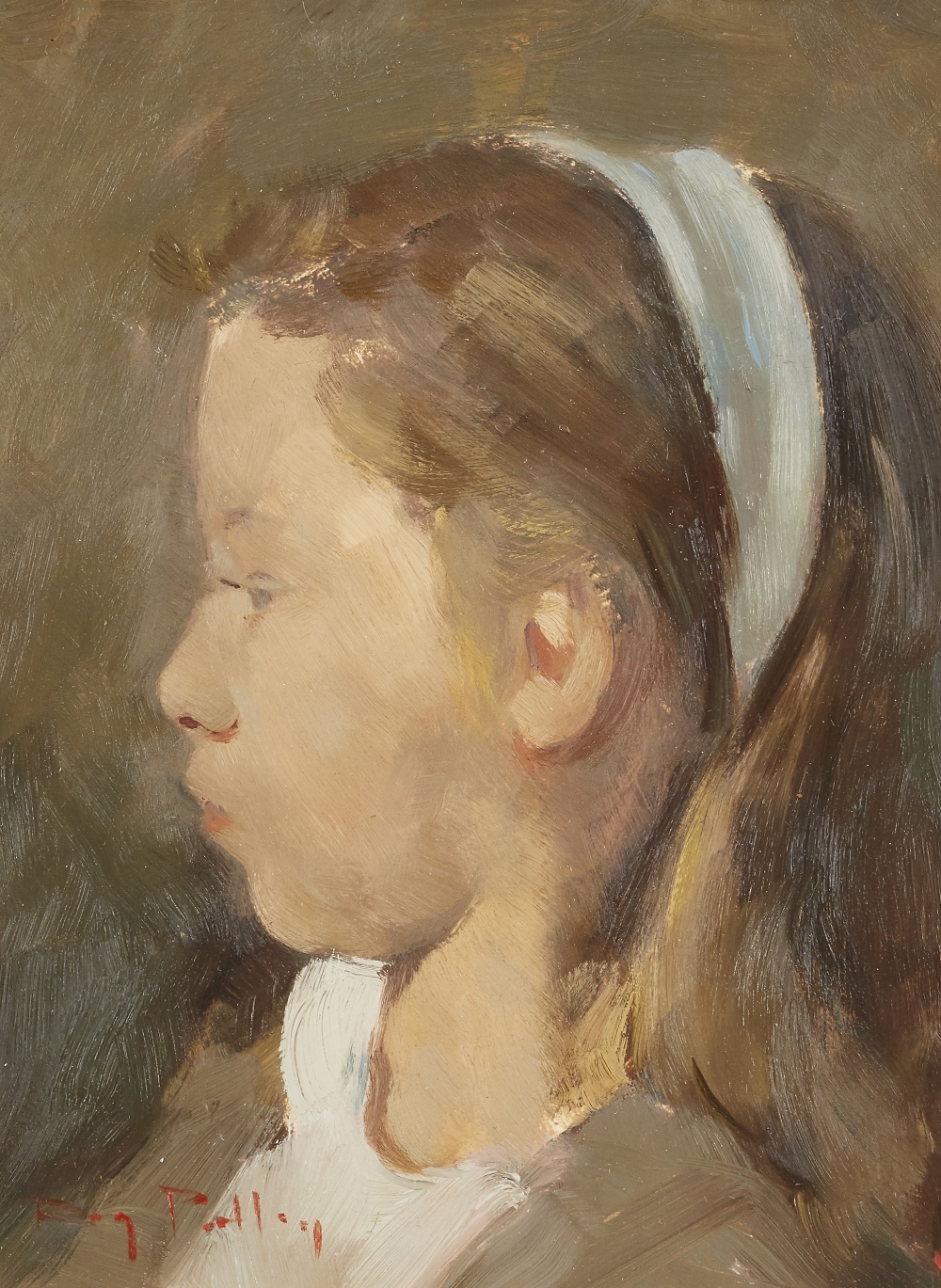 Roy Petley, British b.1951- Head Study of a Young Girl; oil on paper, signed lower left 'Roy
