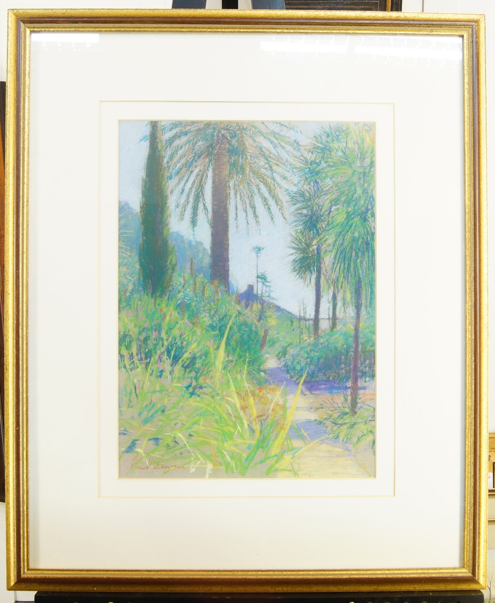 Paul Lewin, British b.1967- View of a path through palms; coloured chalk on paper, signed lower - Image 2 of 2