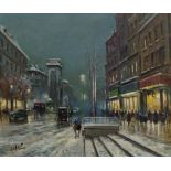 Leforte, French, mid-20th century- Parisian street scene; oil on canvas, signed 'Leforte' (lower