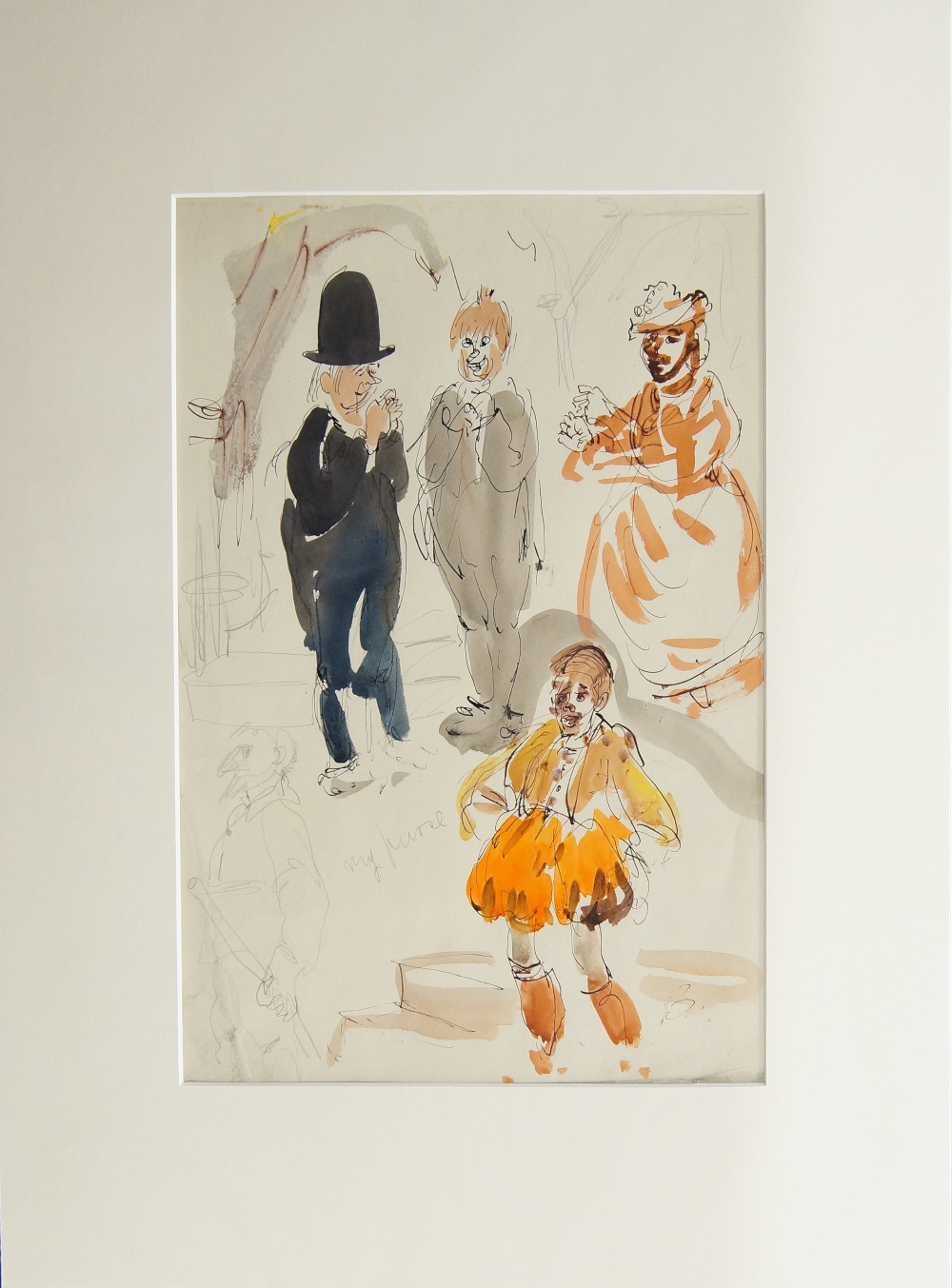 William D. Clyne, Scottish 1922–1981- Figure studies in costume; pen, black ink, watercolour, and - Image 2 of 2