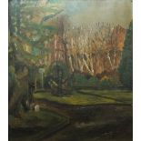 German School, early 20th century- Woodland landscape; oil on sheet of primed canvas, bears German