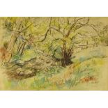 Elinor Bellingham-Smith, British 1906-1988- Scrub landscape; charcoal and watercolour on paper,