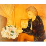 Guy Seradour, French 1922-2007- Lady with flowers; oil on canvas, signed 'Guy Seradour' (lower