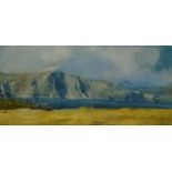 James Barthlomew, British b.1970- Cliffs at Burrness; watercolour and gouache, signed, 22.2 x 50.5