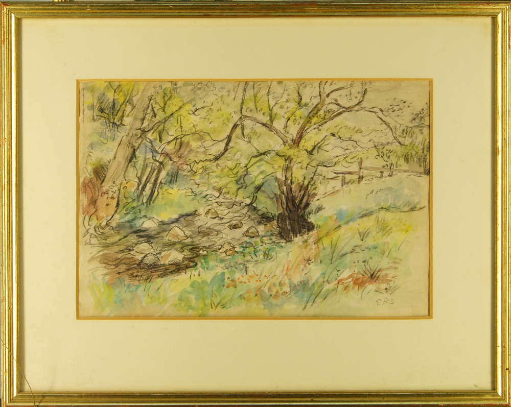 Elinor Bellingham-Smith, British 1906-1988- Scrub landscape; charcoal and watercolour on paper, - Image 2 of 2
