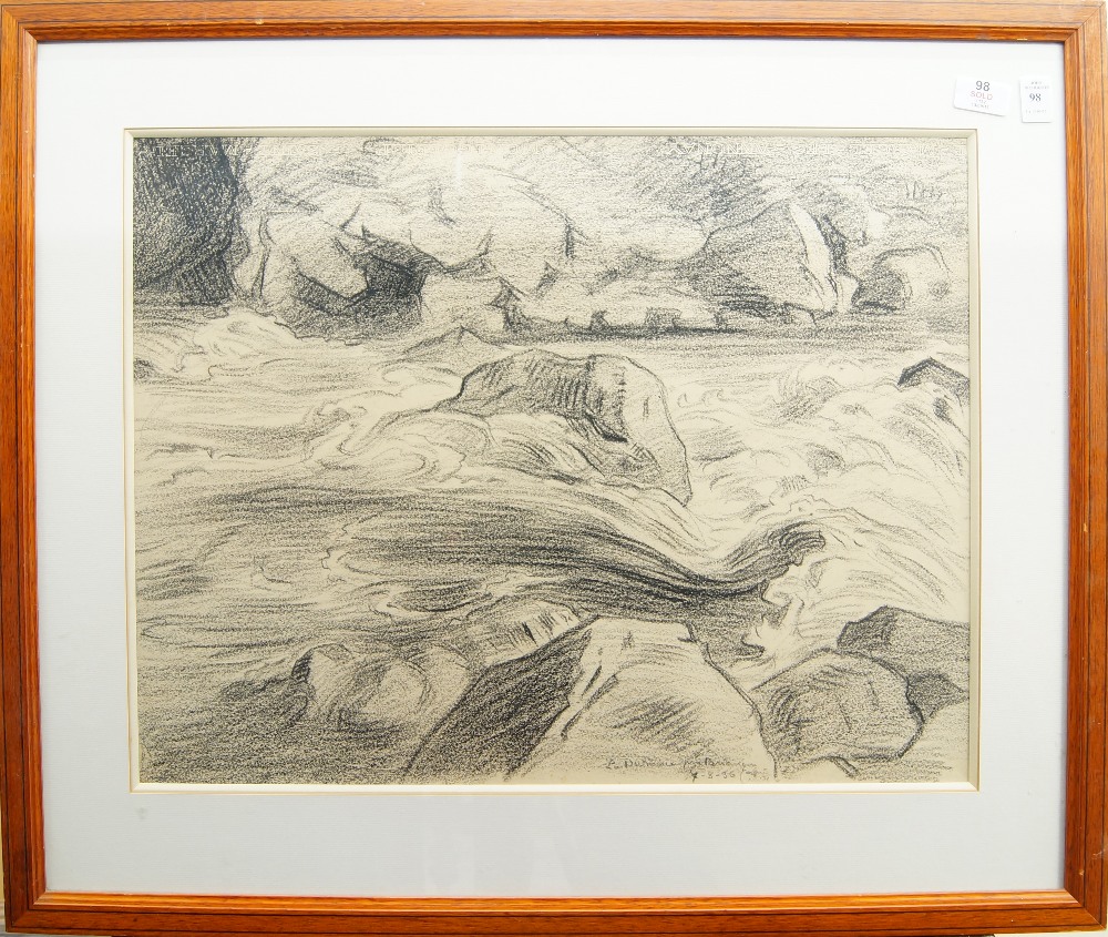 French School, early 20th century- La Durance près Briançon; charcoal on paper, titled, dated '7-8- - Image 2 of 3